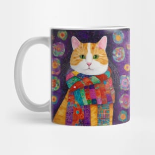 Gustav Klimt Style Painting of a Tabby Cat with Green Eyes Mug